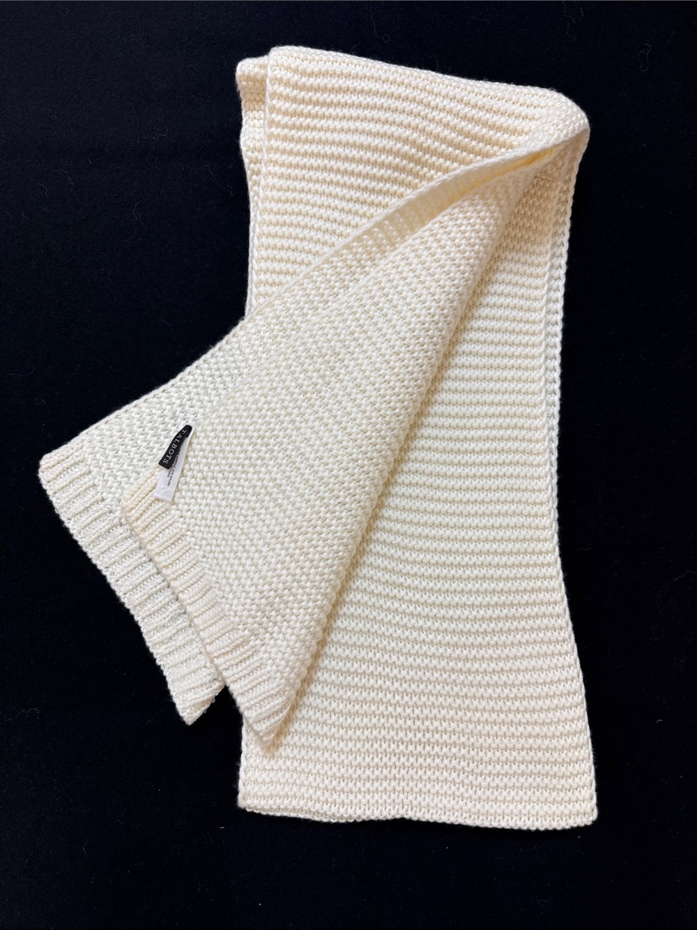 Talbots Cream Knit Sweater Scarf with Clear Beads